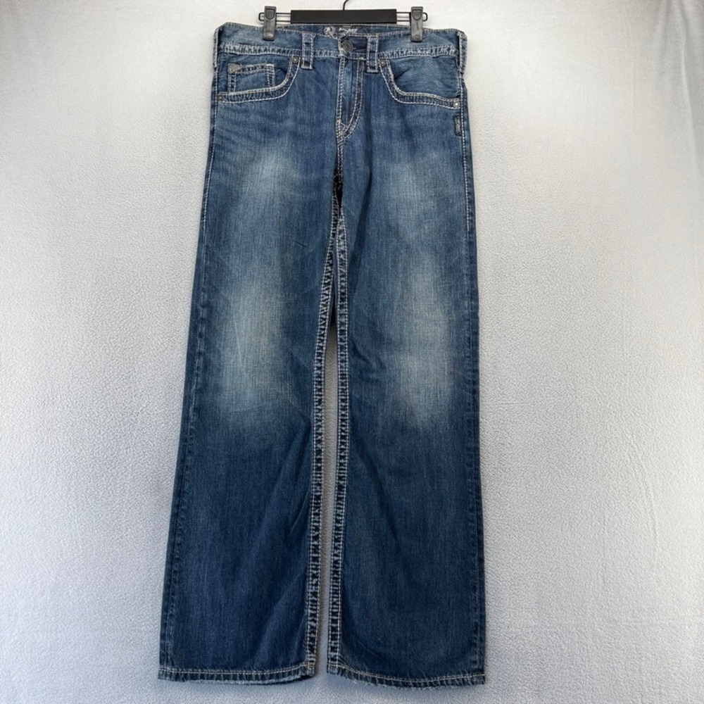 Silver Jeans Mens 32x32 Blue Relaxed Fit Bootcut Leg Denim Cotton Zac Flap Baggy